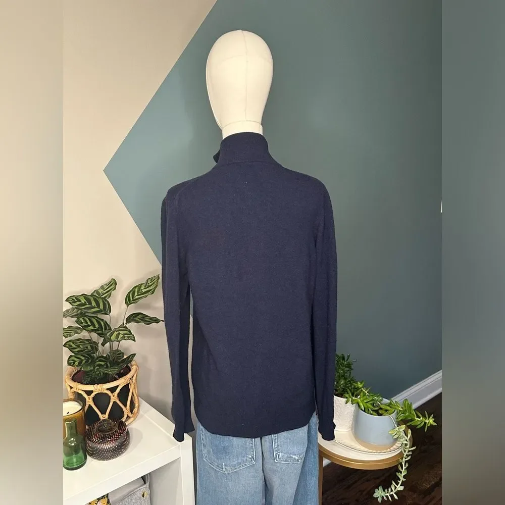 Men’s Filippo Riberti 1/4 ZIP Cashmere Wool Blend Golf Sweater Italy Made Navy L